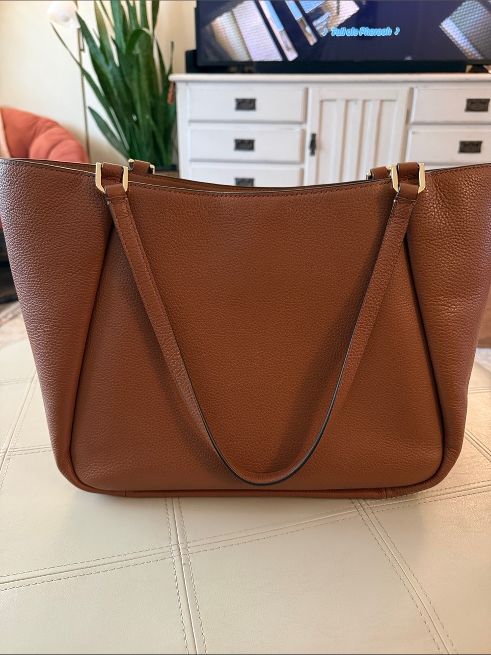 kate spade Cognac Pebbled Leather Tote with Gold Hardware - Picture 4 of 5